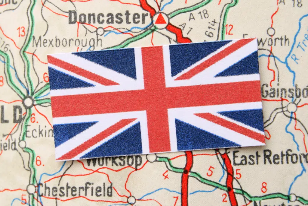 British flag against map 