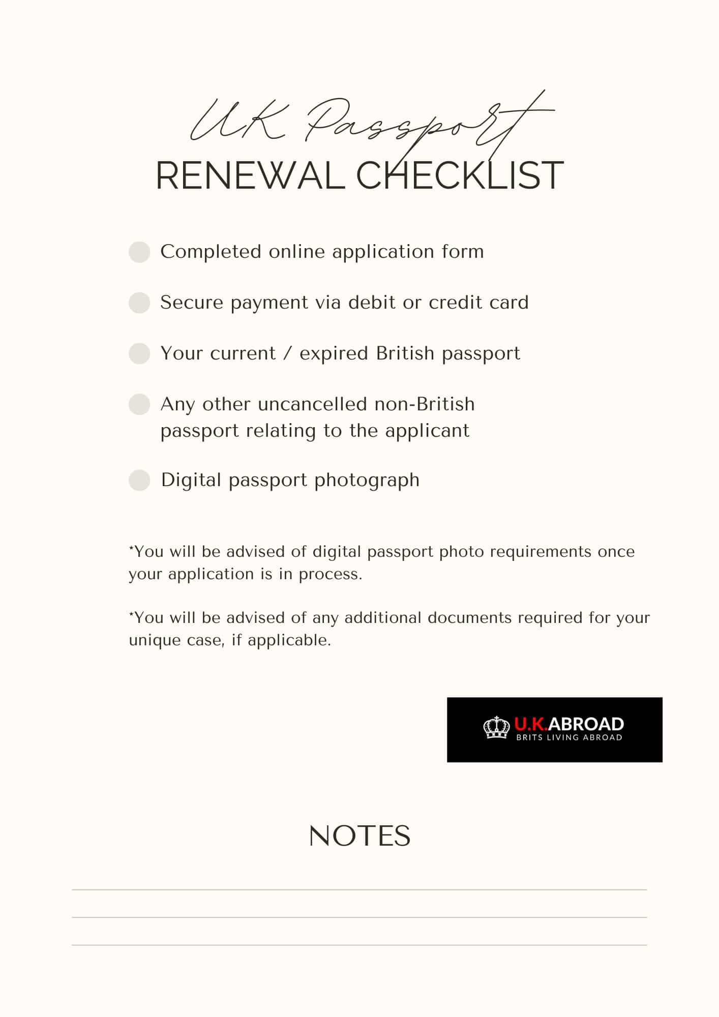 Image of pdf checklist for UK passport renewal