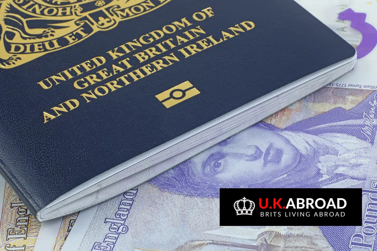U.K.ABROAD logo and British passport